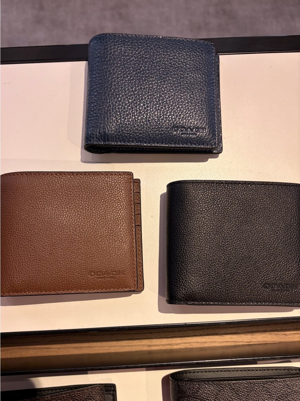 Coach Black Pebble leather tri- Fold Wallet ID case multi card new with tag